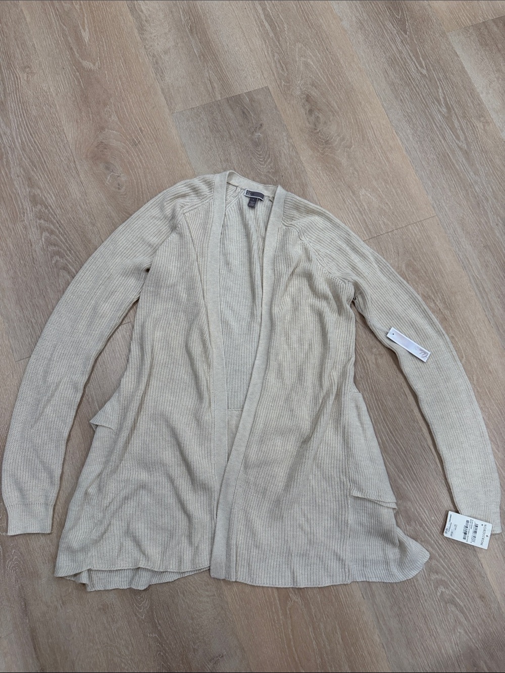 BNWT Chelsea28 Open-Front Beige Ribbed Cardigan